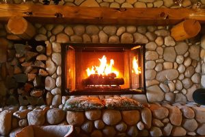 Fireplace with concrete frame