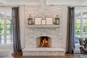 living room with a small fireplace