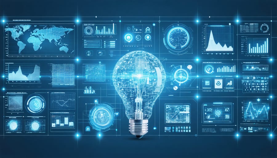A conceptual illustration depicting the integration of digital technology and ISO standards in construction quality management, featuring digital control elements, construction site visuals, and icons related to quality assurance and control practices.