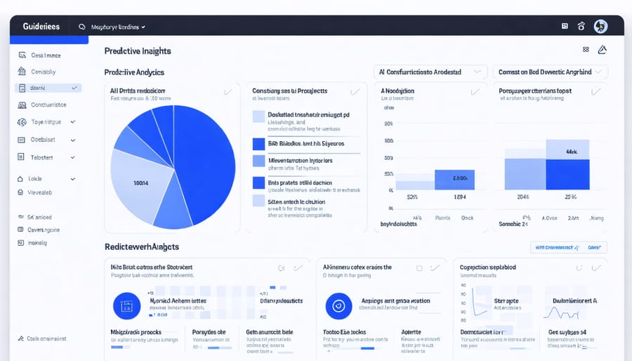 Construction analytics dashboard displaying project metrics, risk indicators, and AI predictions