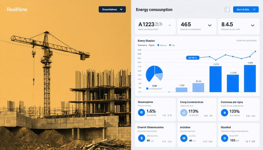 Interactive dashboard displaying real-time construction site energy metrics and analytics