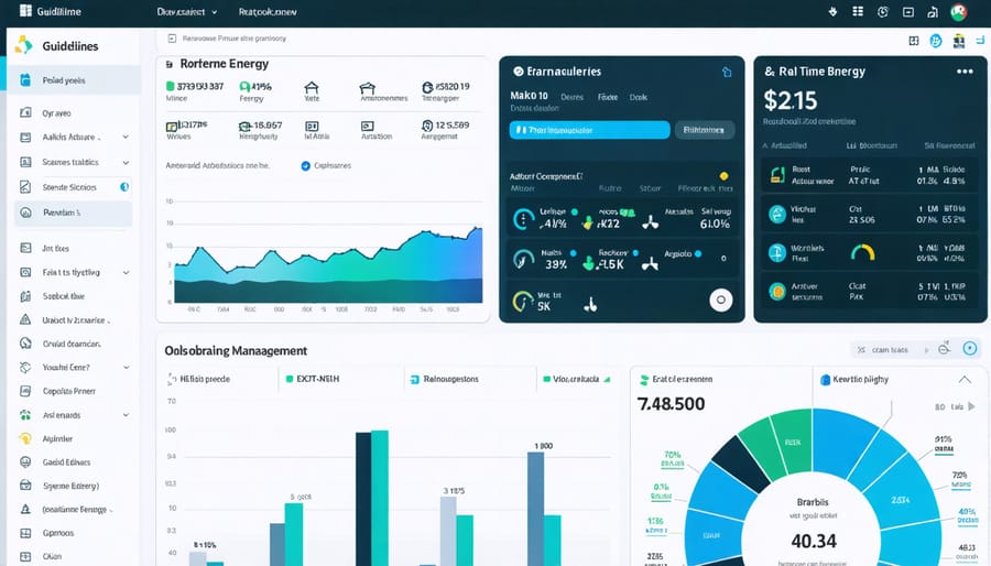 Building management system dashboard displaying energy usage metrics and controls