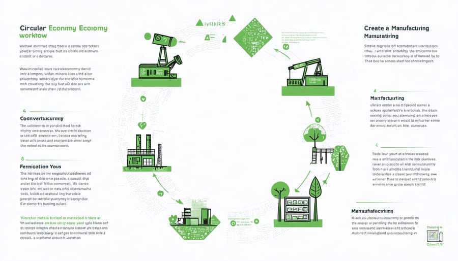 Infographic showing material recycling and waste reduction cycle in manufacturing