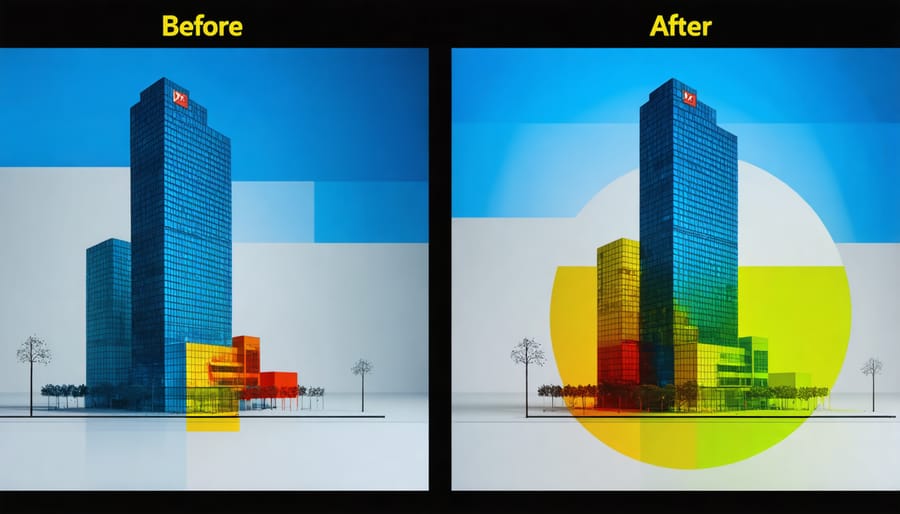Split-screen graph comparing energy usage before and after smart system implementation