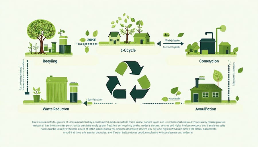 Diagram illustrating construction material recycling and waste reduction workflow