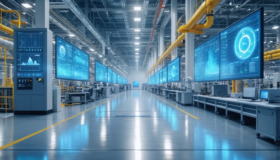 Modern manufacturing facility with digital energy monitoring systems and IoT devices