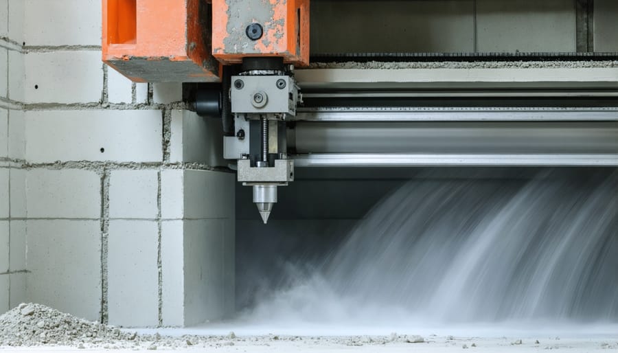 Industrial 3D printer in action constructing concrete walls of a building structure