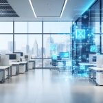 A comparison of a traditional fixed office layout with a modern adaptive workspace, showcasing movable partitions, flexible furniture, and smart technology, symbolizing the transformation and flexibility of adaptive design in architecture.