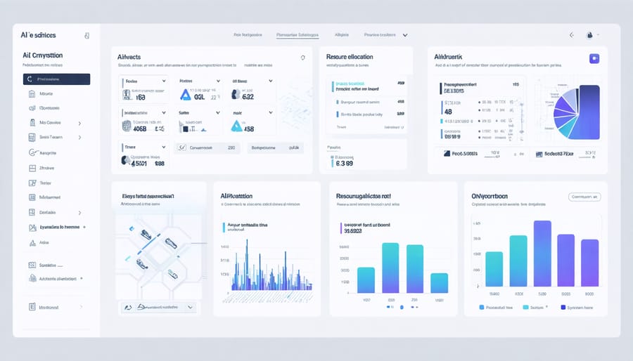 AI-powered dashboard displaying construction resource allocation and prediction metrics