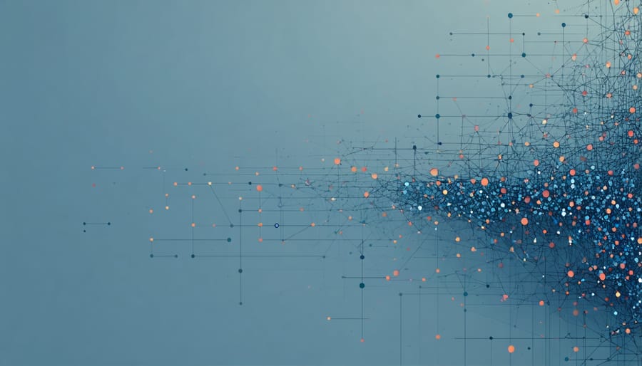 Diagram illustrating a blockchain 51% attack with red malicious nodes outnumbering green legitimate nodes