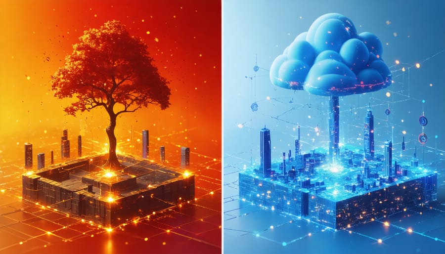 Diagram comparing centralized and decentralized infrastructure security approaches
