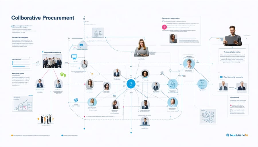 Digital illustration of construction procurement collaboration model showing multiple stakeholders