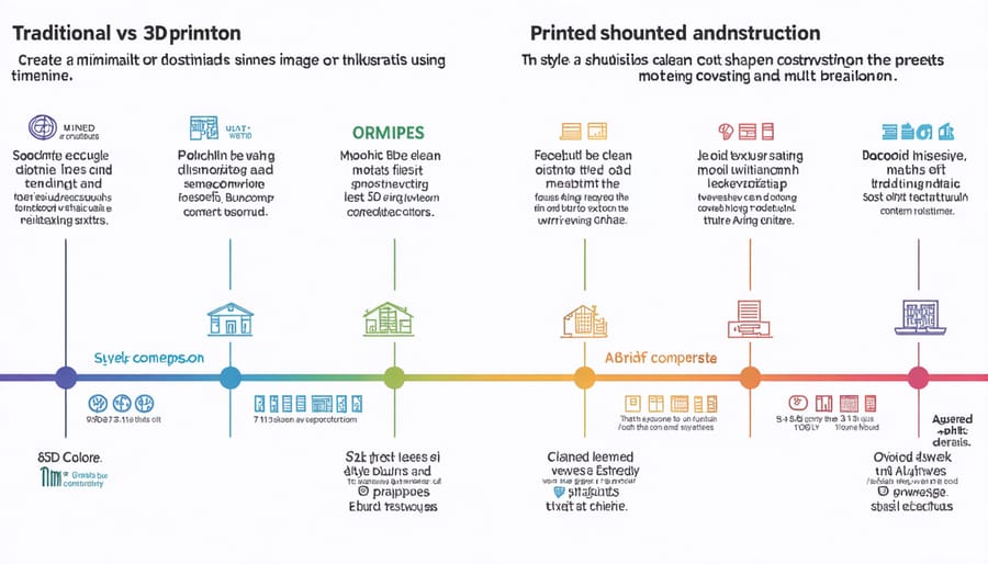 Infographic comparing traditional construction methods with 3D printing showing cost and time savings