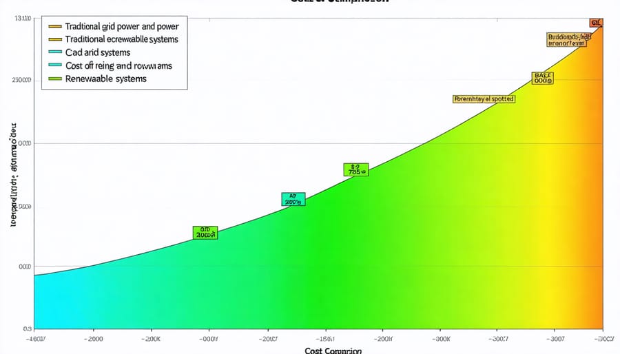 Cost analysis graph comparing grid power versus off-grid renewable energy systems across 20 years