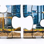 Dynamic illustration of a construction project integrating diverse financing sources, symbolizing creative funding strategies transforming the real estate industry.