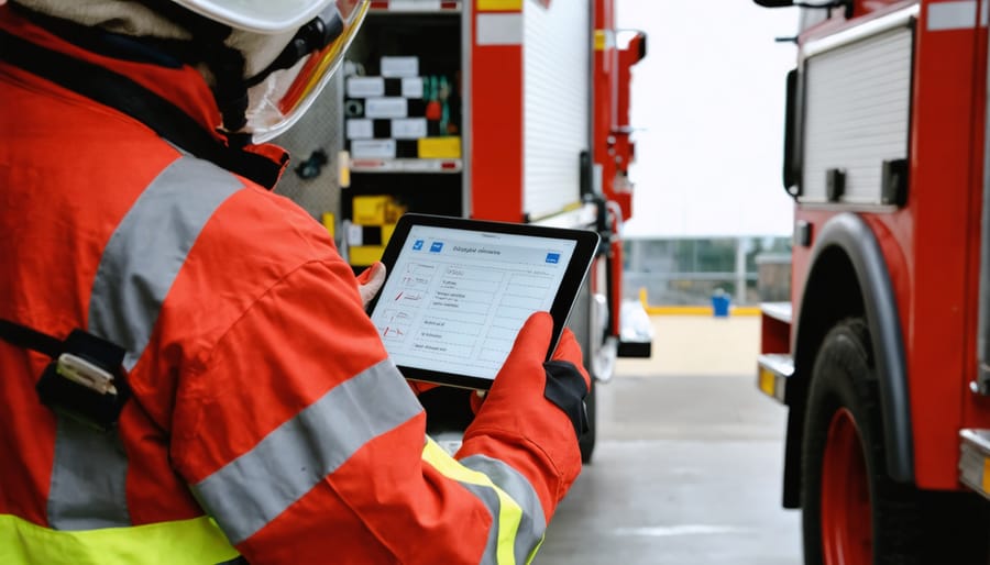 Fire safety inspector performing routine compliance check of building systems