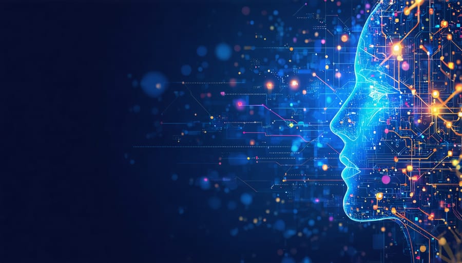 Interactive visualization of AI analyzing network traffic for threat detection