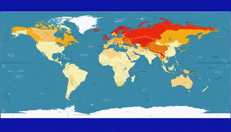 World map heat map visualization of PropTech market distribution across regions