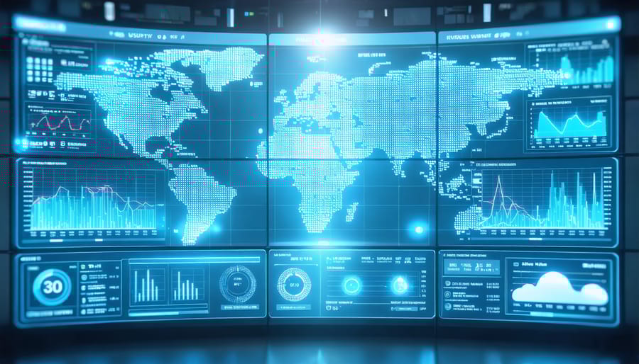 Security operations center dashboard displaying real-time threat monitoring
