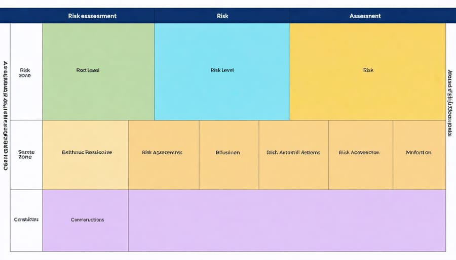 Risk assessment matrix showing probability and impact factors in construction project finance