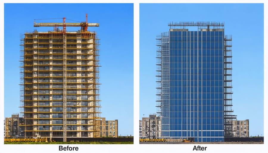 Split image showing potential site hazard and implemented solution