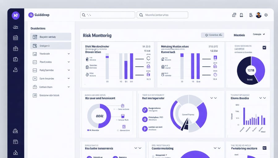 Construction risk monitoring dashboard with KPIs, trend charts, and status updates