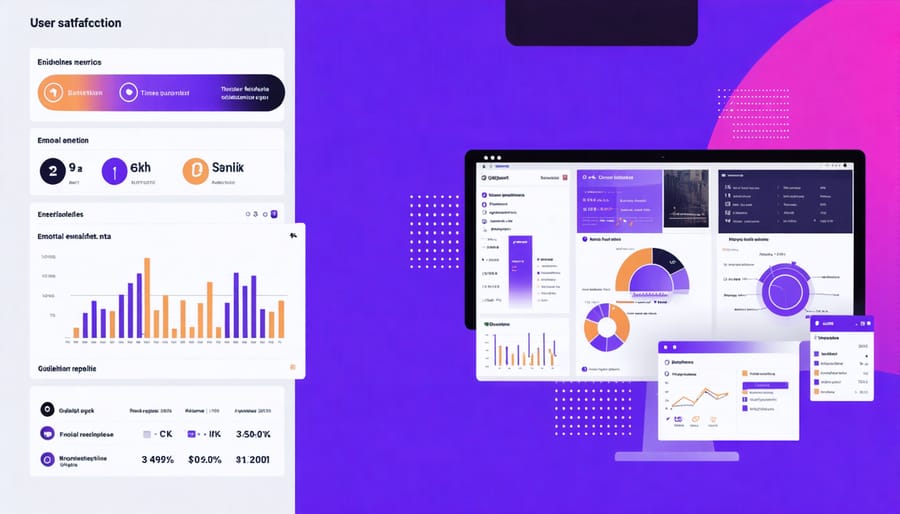 Data visualization dashboard displaying colorful graphs and charts of user satisfaction metrics