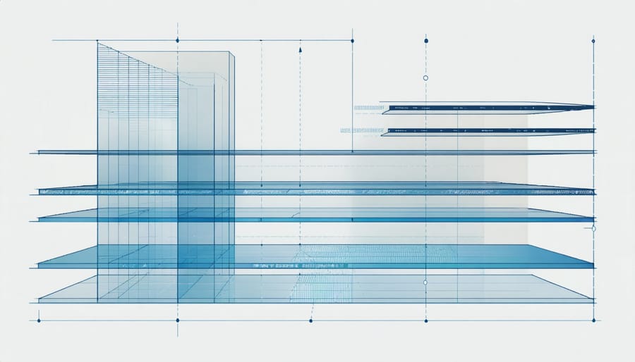 Cross-sectional illustration of smart glass technology and thermal control layers