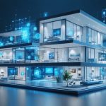 Conceptual illustration of a modern smart home with advanced thermal energy management systems, highlighting thermal energy flows and IoT connectivity between systems.