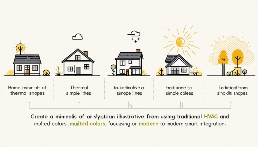 Timeline illustration comparing traditional heating systems to modern smart thermal management solutions