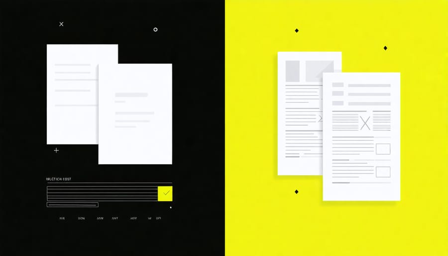 Side-by-side comparison of traditional paper spreadsheets and modern construction cost management software interface