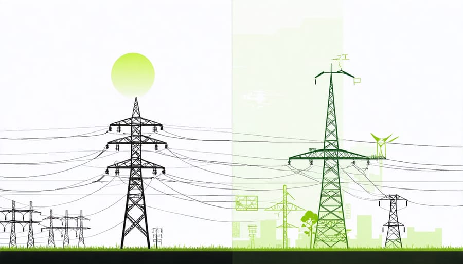 Side-by-side comparison of traditional power grid versus smart grid technology features