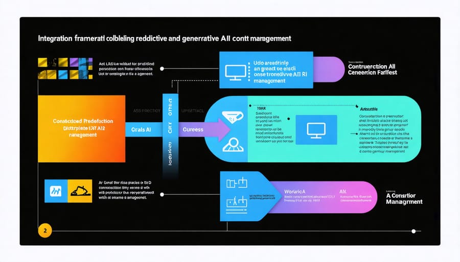 Flowchart demonstrating how predictive and generative AI systems work together in construction projects