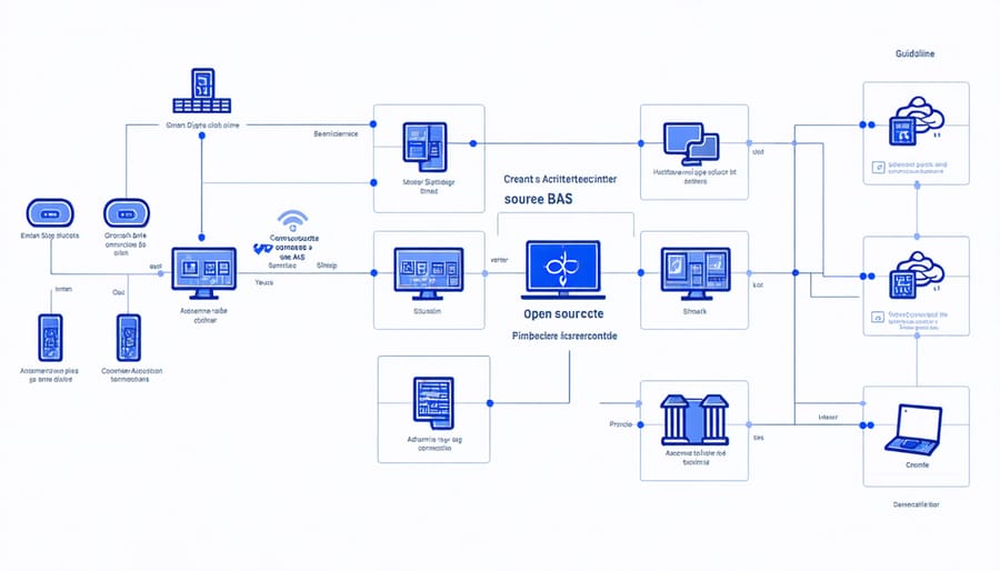 Technical diagram illustrating the architecture of an open source building automation system