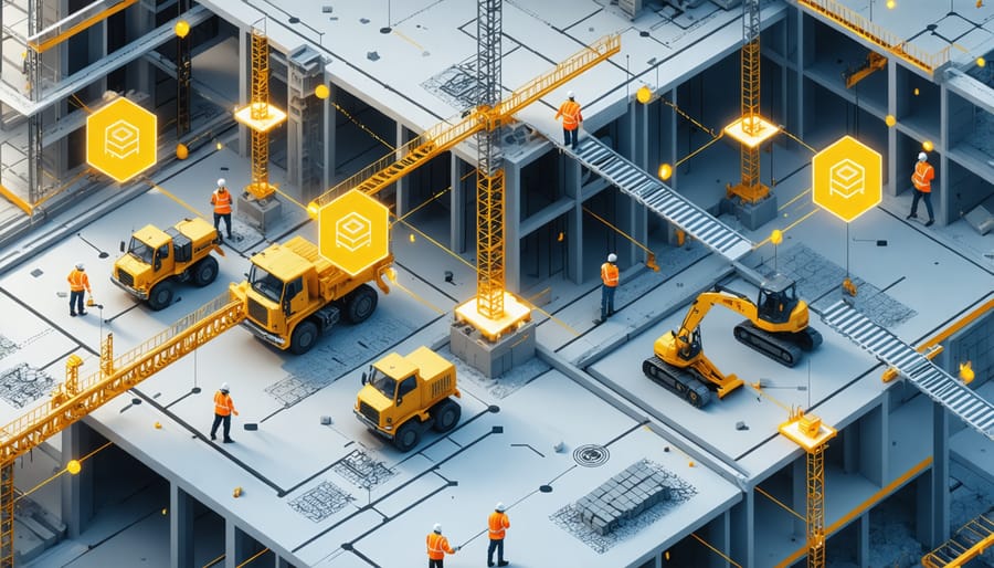 3D visualization of blockchain security implementation on a construction site