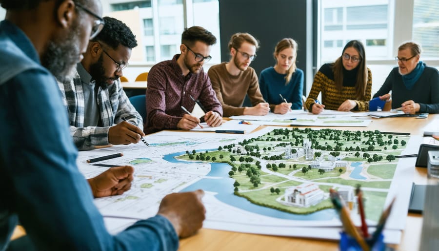 Community members and experts collaborating on climate resilience planning