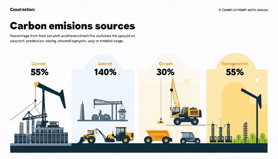 Infographic showing breakdown of major carbon emission sources in construction industry