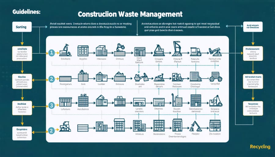 Diagram illustrating construction waste management workflow and material recovery