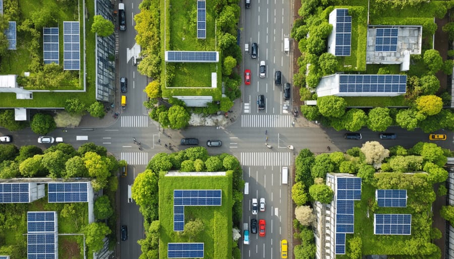 Bird's eye view of Copenhagen showing integrated sustainable urban planning elements