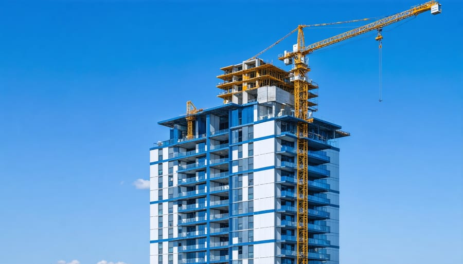 High-rise building construction featuring lightweight alloy structural elements