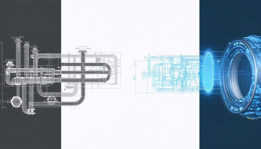 Side-by-side comparison of actual MEP systems and AR-enhanced view with technical data