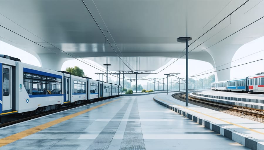 Architectural rendering of an integrated transportation center with multiple sustainable transit options