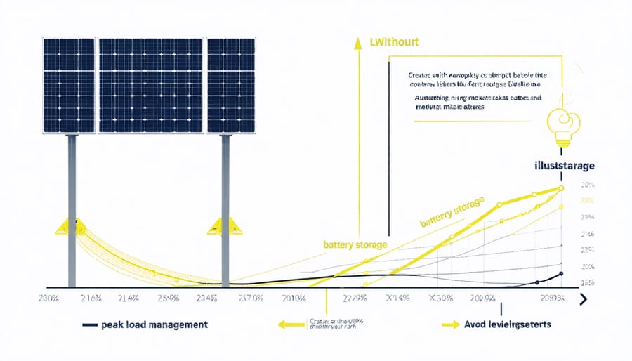 Comparative graph showing construction site power consumption patterns with and without energy storage