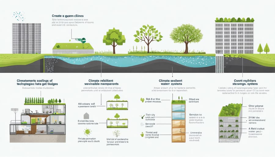 Technical illustration of climate-resilient construction solutions