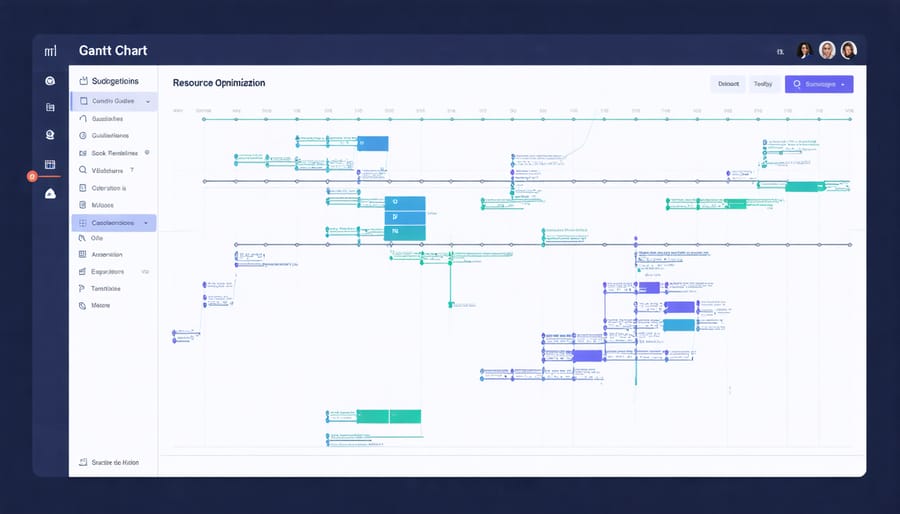 AI-powered project scheduling interface showing resource allocation optimization