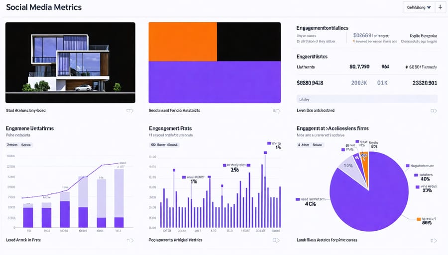 Social media analytics dashboard displaying key performance metrics for architecture firms