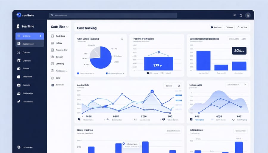 Digital construction cost management dashboard with financial metrics