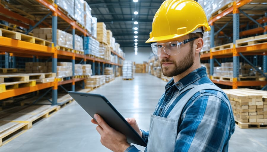 Supply chain manager using digital technology to track construction materials inventory