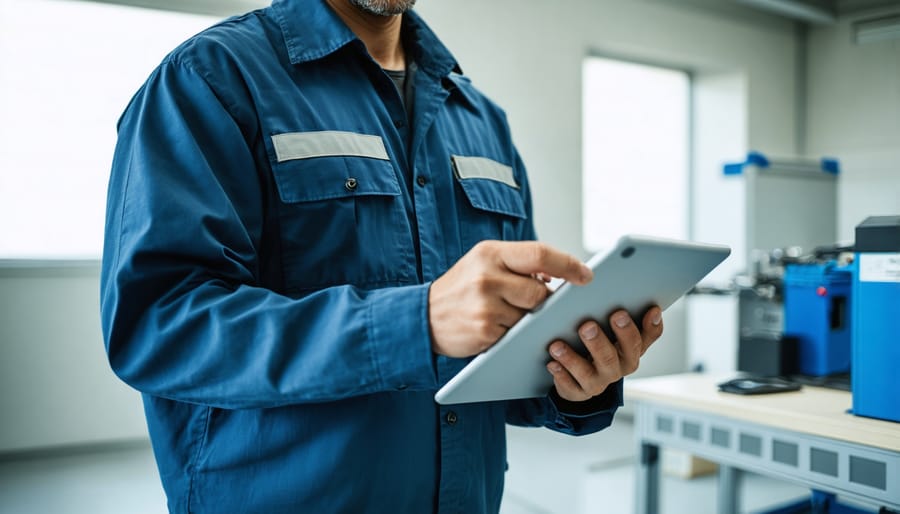 Construction inspector performing digital inspection using mobile device