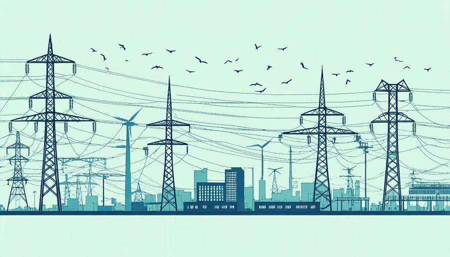 Diagram illustrating the complete energy infrastructure system from power plants to end users